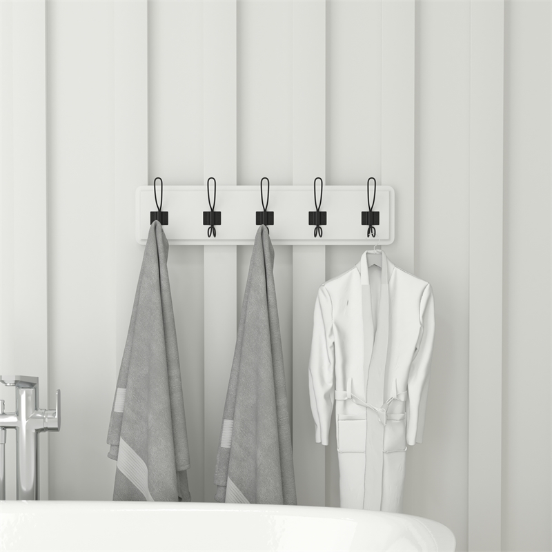 Pemberly Row Vintage Wall Mounted Storage Rack with 5 Hooks in White