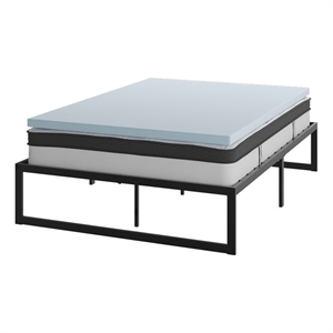 Pemberly Row 14&quot Full Bed Frame with 10&quot Mattress and 2&quot Memory Foam Topper