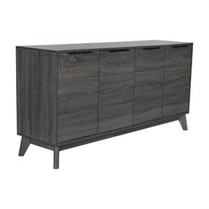 Pemberly Row 60&quot Buffet Cabinet with 4 Soft Close Doors & Shelves in Black Wash