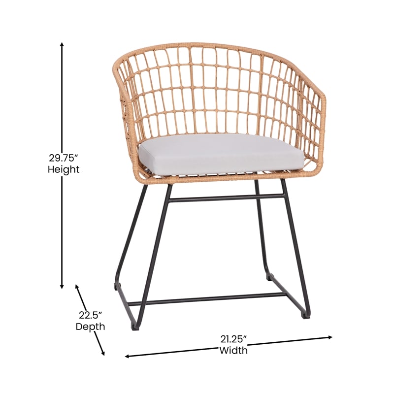 Pemberly Row Boho Rattan Rope Bistro Set with Side Table in Natural