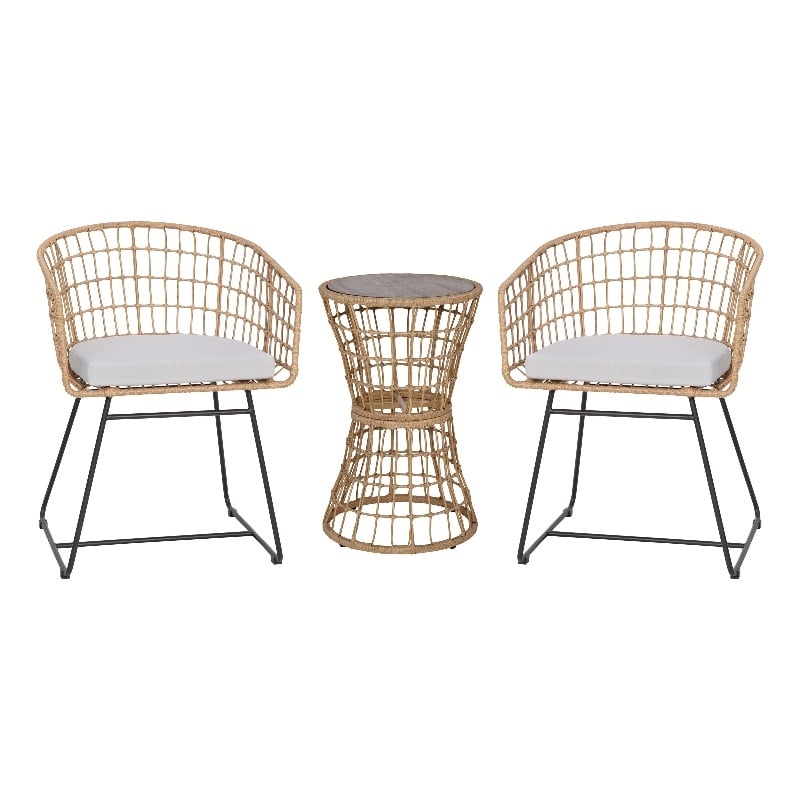 Pemberly Row Boho Rattan Rope Bistro Set with Side Table in Natural