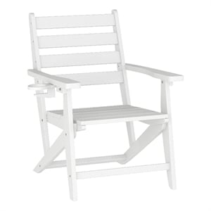 Pemberly Row Adirondack Dining Chair with Fold Out Cupholder in White