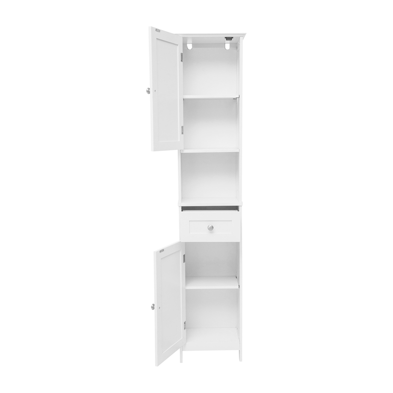 Pemberly Row Freestanding Linen Tower with Shelves Drawer & Doors in White