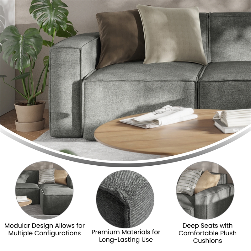 Pemberly Row Modular Sectional Sofa Left Side Chair with Armrest in Dark Gray