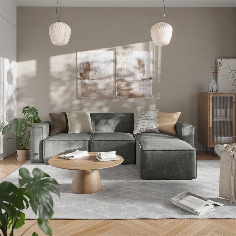 Pemberly Row Modular Sectional Sofa Left Side Chair with Armrest in Dark Gray