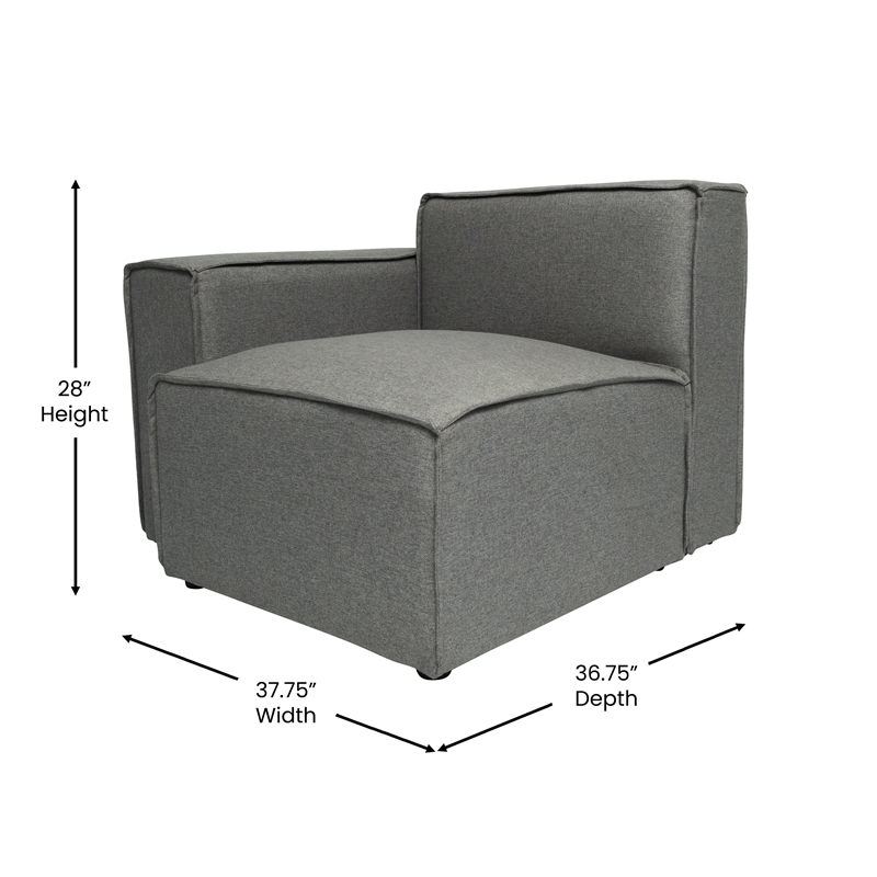 Pemberly Row Modular Sectional Sofa Left Side Chair with Armrest in Dark Gray