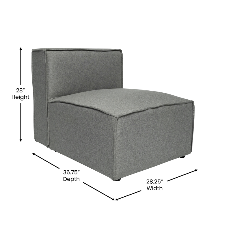 Pemberly Row Modular Sectional Sofa Armless Middle Chair in Dark Gray