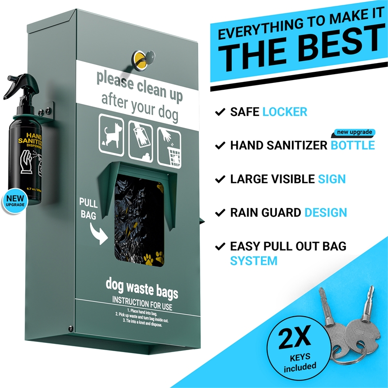 Pemberly Row Mountable Locking Pull Out Pet Waste Bag Dispenser with Sanitizer