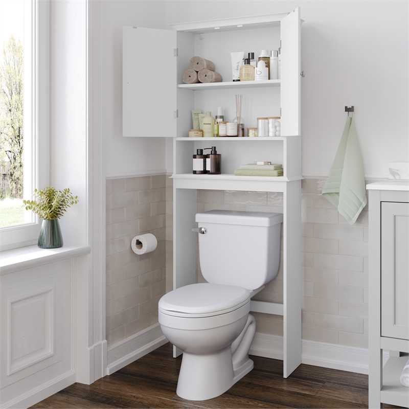 Pemberly Row Over the Toilet Cabinet with Shelves & Magnetic Doors in White