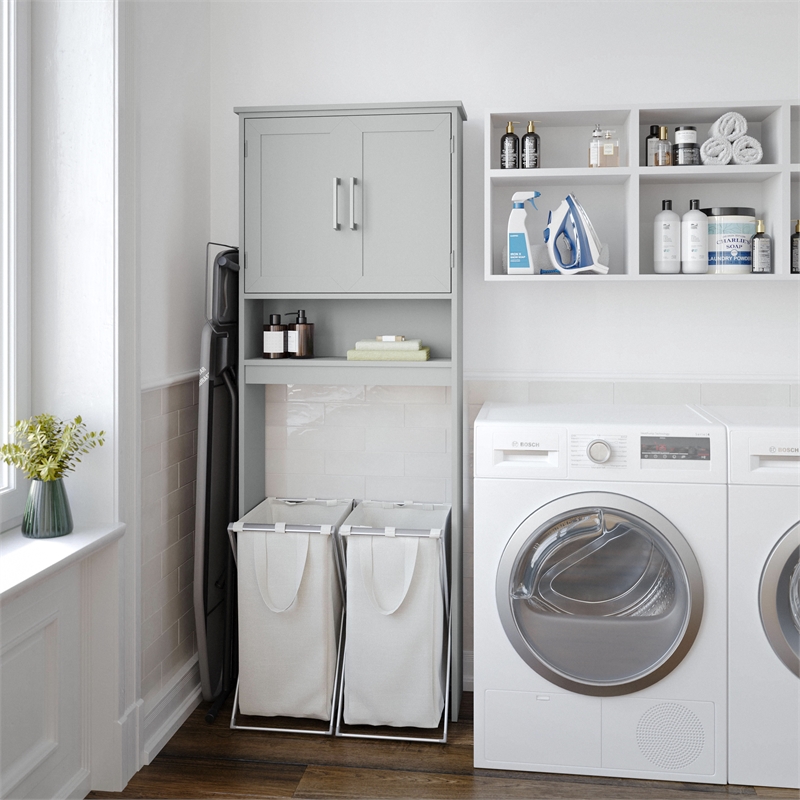 Pemberly Row Over the Toilet Cabinet with Shelves & Magnetic Doors in Gray