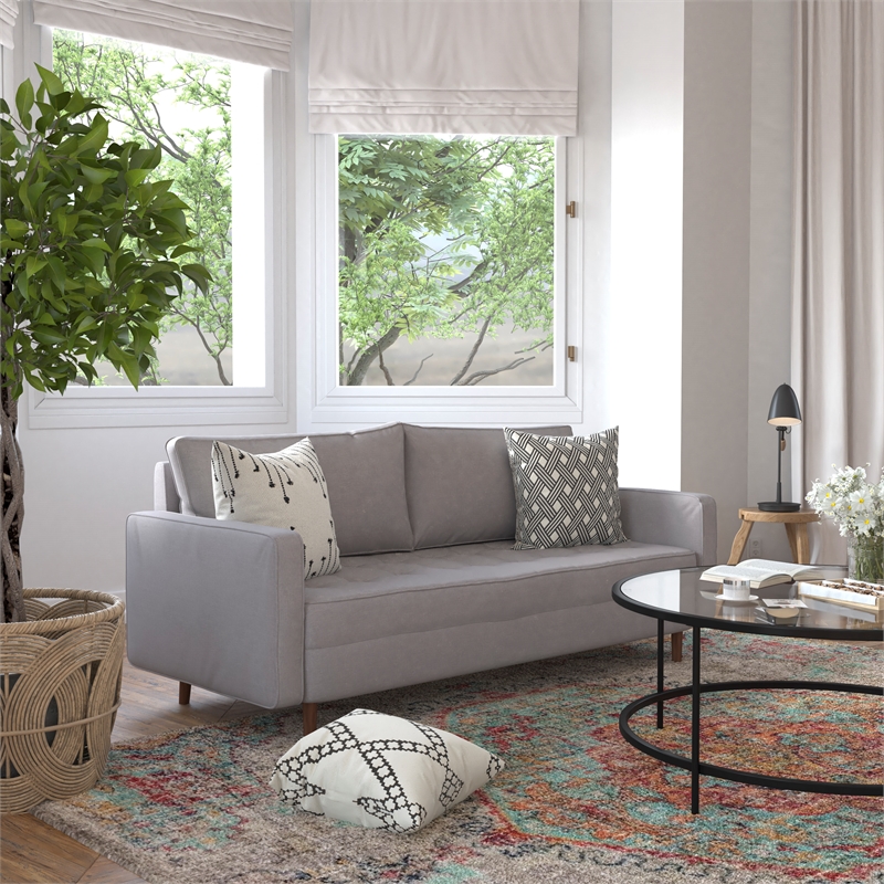 Pemberly Row Compact Upholstered Tufted Sofa with Wooden Legs in Slate Gray