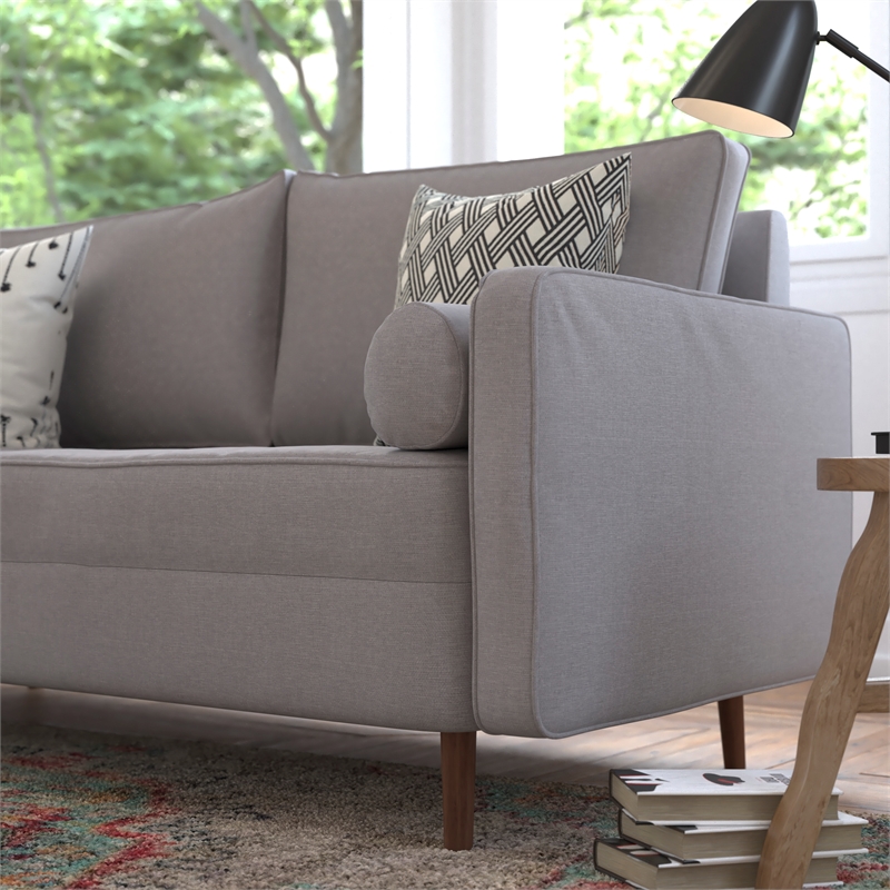 Pemberly Row Compact Upholstered Tufted Sofa with Wooden Legs in Slate Gray
