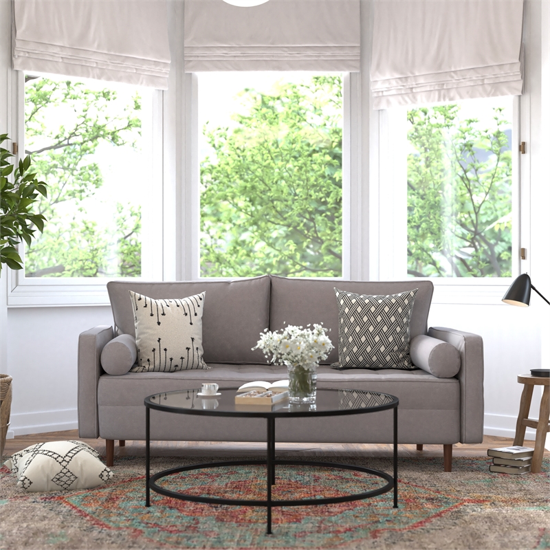 Pemberly Row Compact Upholstered Tufted Sofa with Wooden Legs in Slate Gray