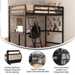 Pemberly Row Twin Wood Slat Loft Bed with Integrated Desk and Ladder in Espresso