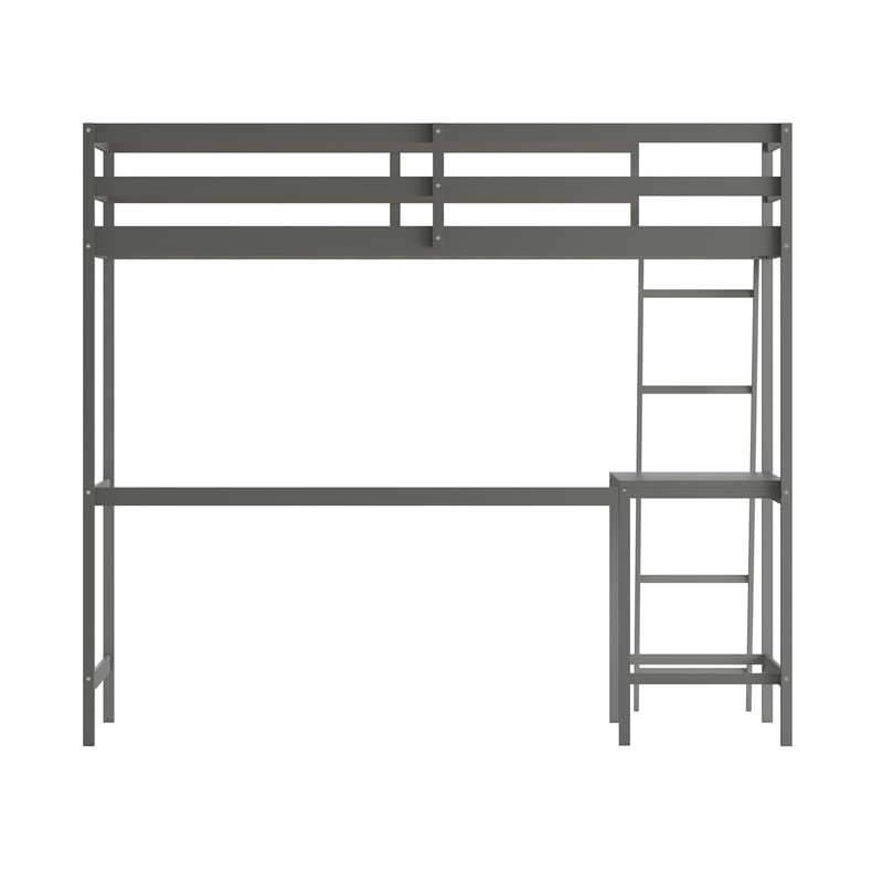 Pemberly Row Twin Wood Slat Loft Bed with Integrated Desk & Ladder in Light Gray