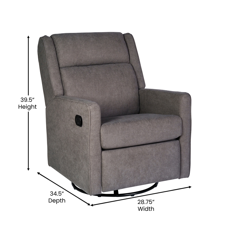 Pemberly Row Manual Rocking Recliner with 360 Swivel and Glide in Dark Gray
