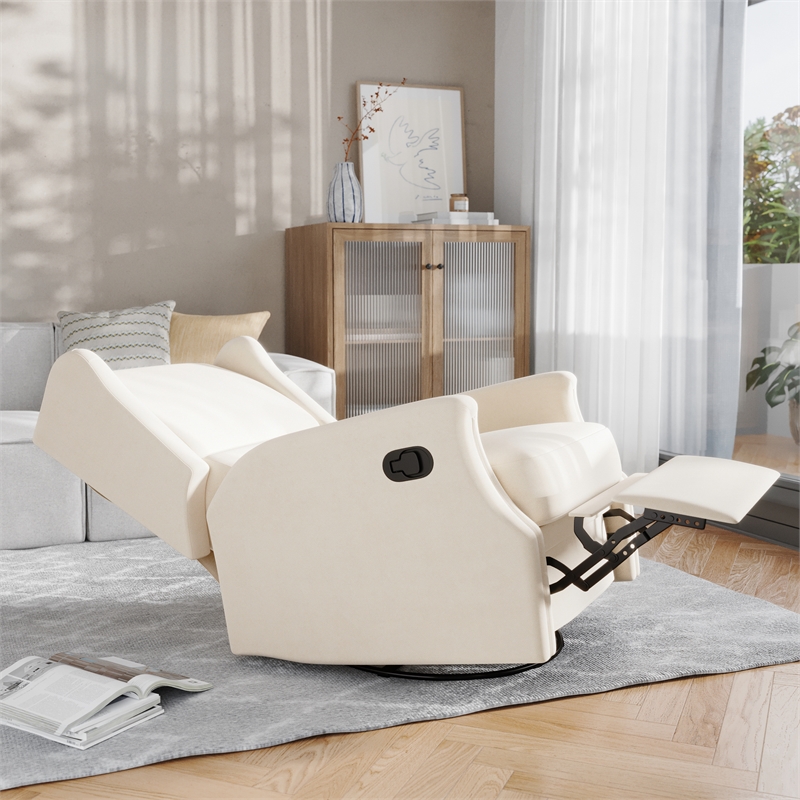 Pemberly Row Wingback Manual Rocking Glider Recliner with 360 Swivel in Cream