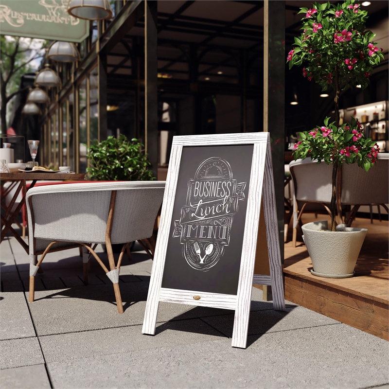 Pemberly Row Whitewashed Wood A-Frame Magnetic Chalkboard Set with Markers