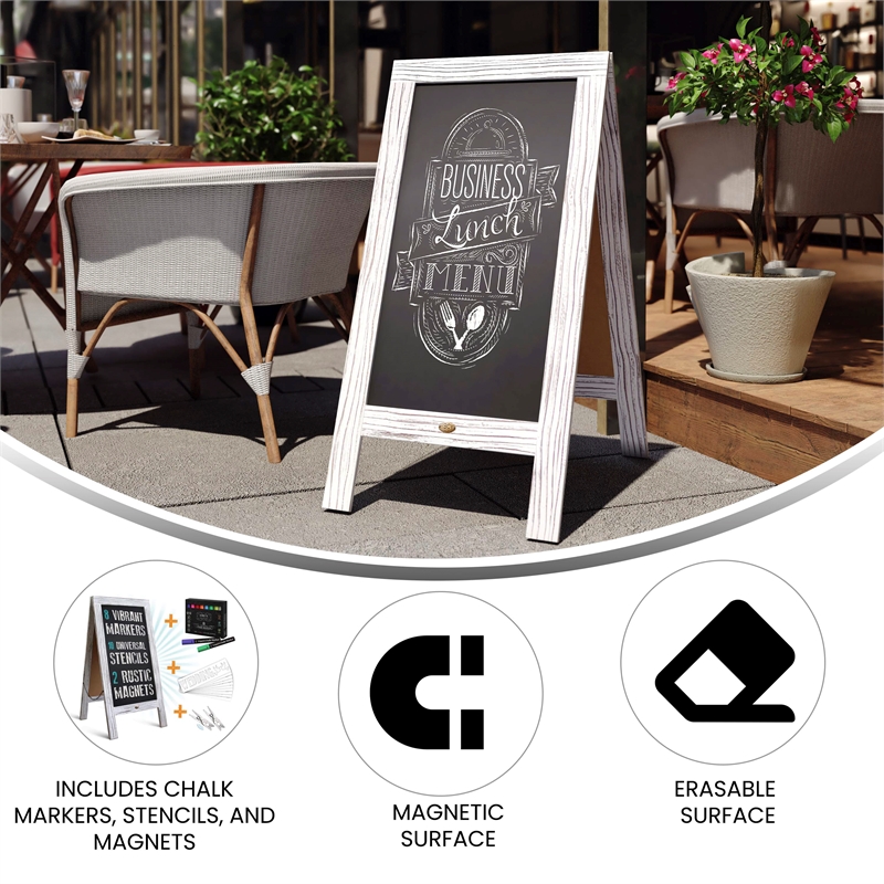 Pemberly Row Whitewashed Wood A-Frame Magnetic Chalkboard Set with Markers