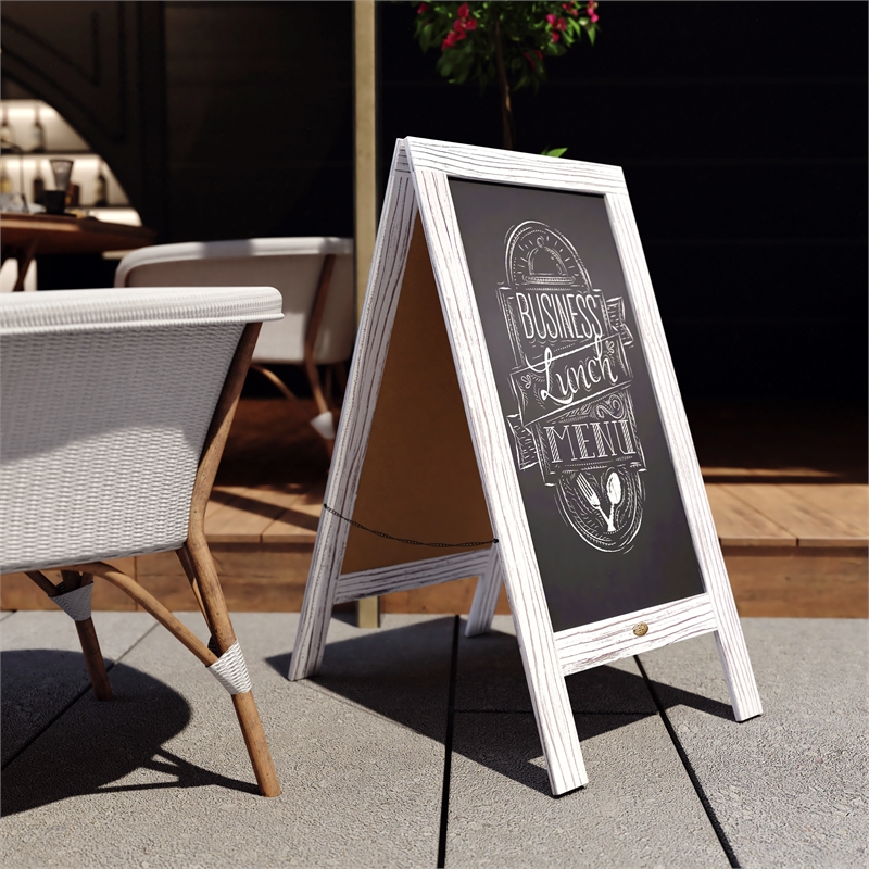 Pemberly Row Whitewashed Wood A-Frame Magnetic Chalkboard Set with Markers