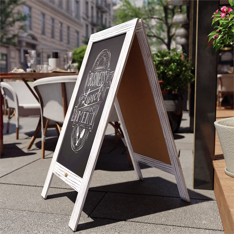 Pemberly Row Whitewashed Wood A-Frame Magnetic Chalkboard Set with Markers