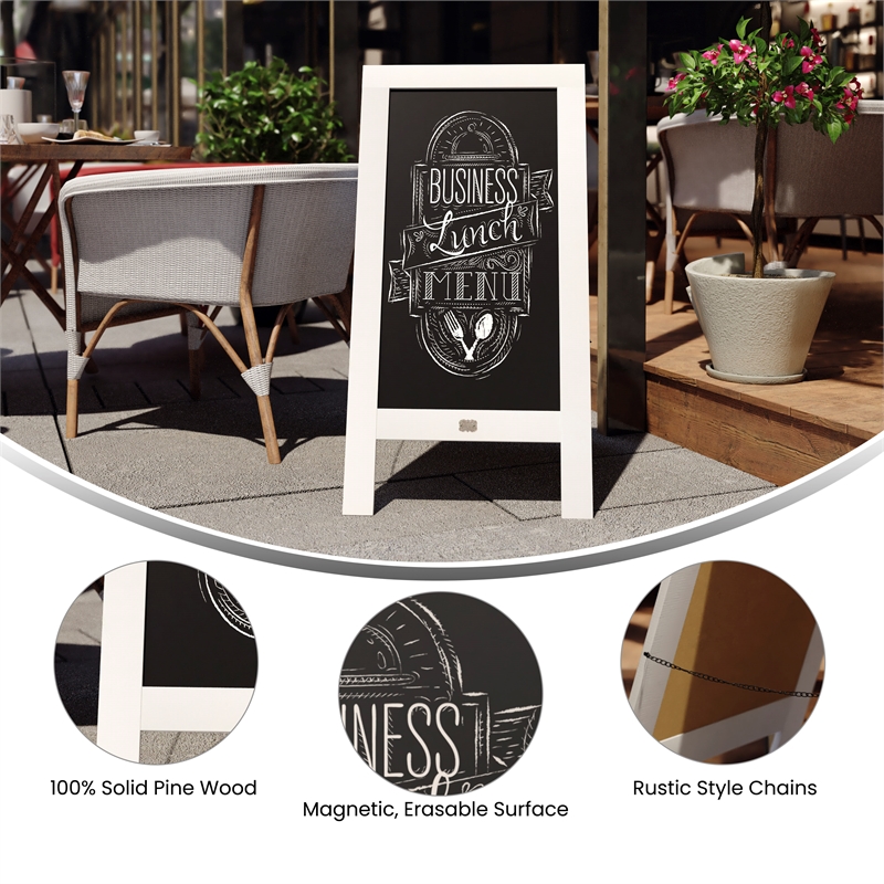 Pemberly Row White Wood A-Frame Magnetic Chalkboard Set with Markers & Stencils