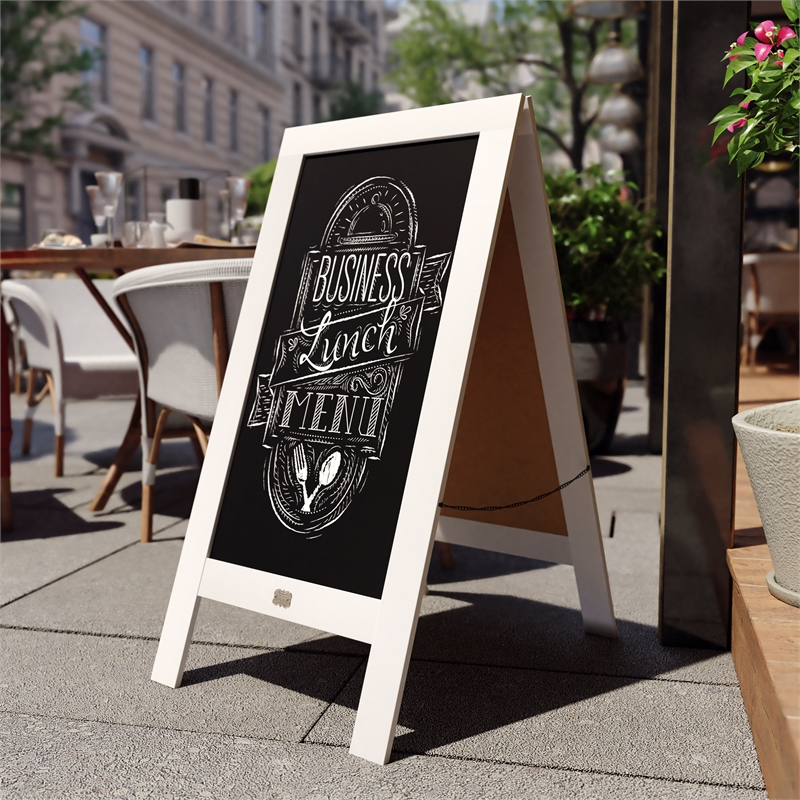 Pemberly Row White Wood A-Frame Magnetic Chalkboard Set with Markers & Stencils