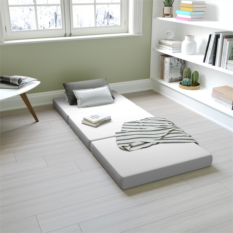 Pemberly Row Tri-Fold Cooling Memory Foam Cot Mattress in a Box