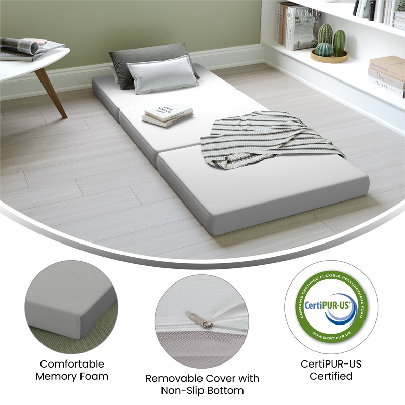 Pemberly Row Tri-Fold Cooling Memory Foam Cot Mattress in a Box