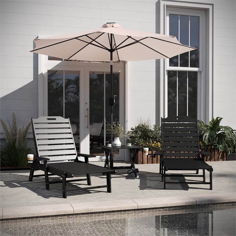 Pemberly Row 3 Piece Adirondack Set with 2 Loungers & Table in Black