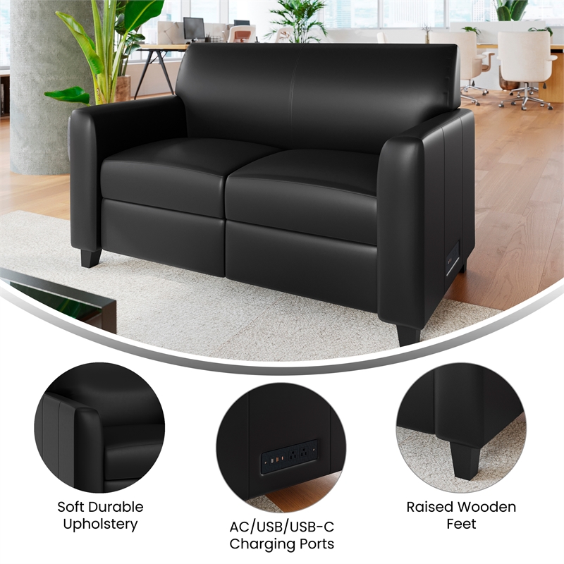 Pemberly Row Loveseat with Clean Line Stitched Frame in Black