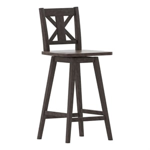 Pemberly Row 360 Swivel Wood Bar Height Stool in Gray Wash Walnut