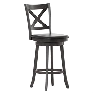 Pemberly Row Wooden Swivel Bar Stools in Gray Wash Walnut/Black