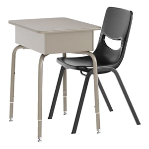Pemberly Row Gray Granite/Silver Student Desk with Book Box and Black Chair