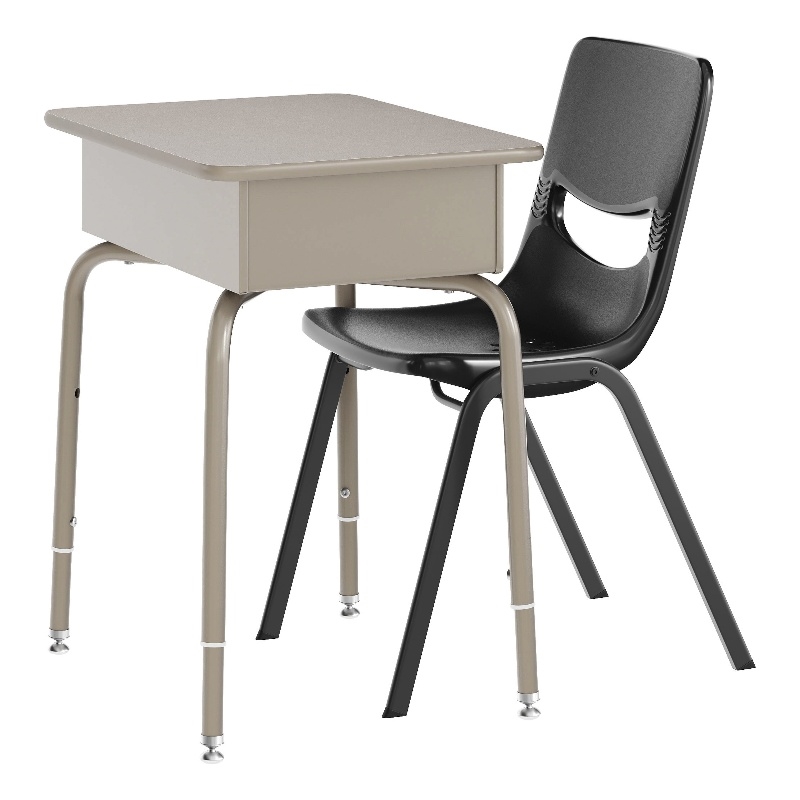 Pemberly Row Gray Granite/Silver Student Desk with Book Box and Black Chair