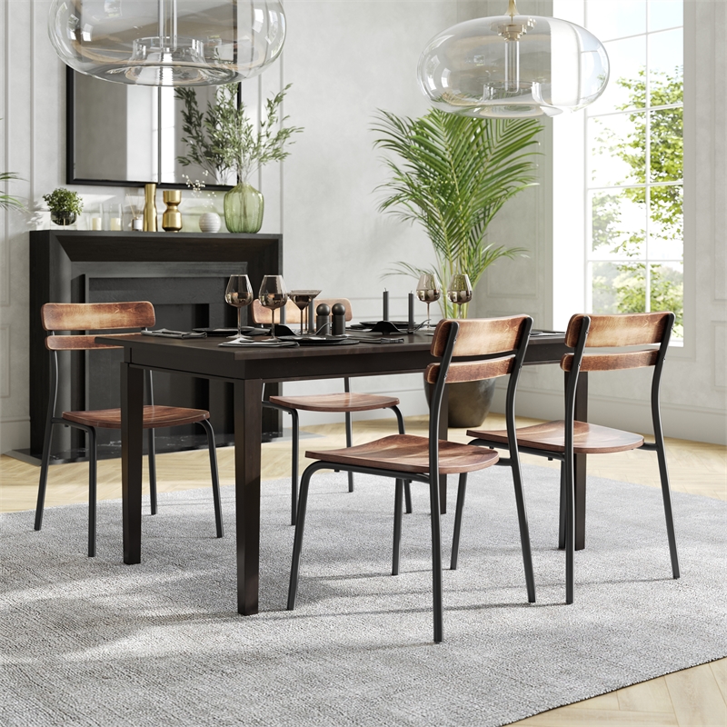 Pemberly Row Set of 2 Solid Wood Dining Chairs with Black Frame - Antique Copper