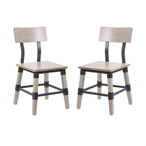 Pemberly Row Set of 2 Rustic Antique White Industrial Style Wood Dining Chairs