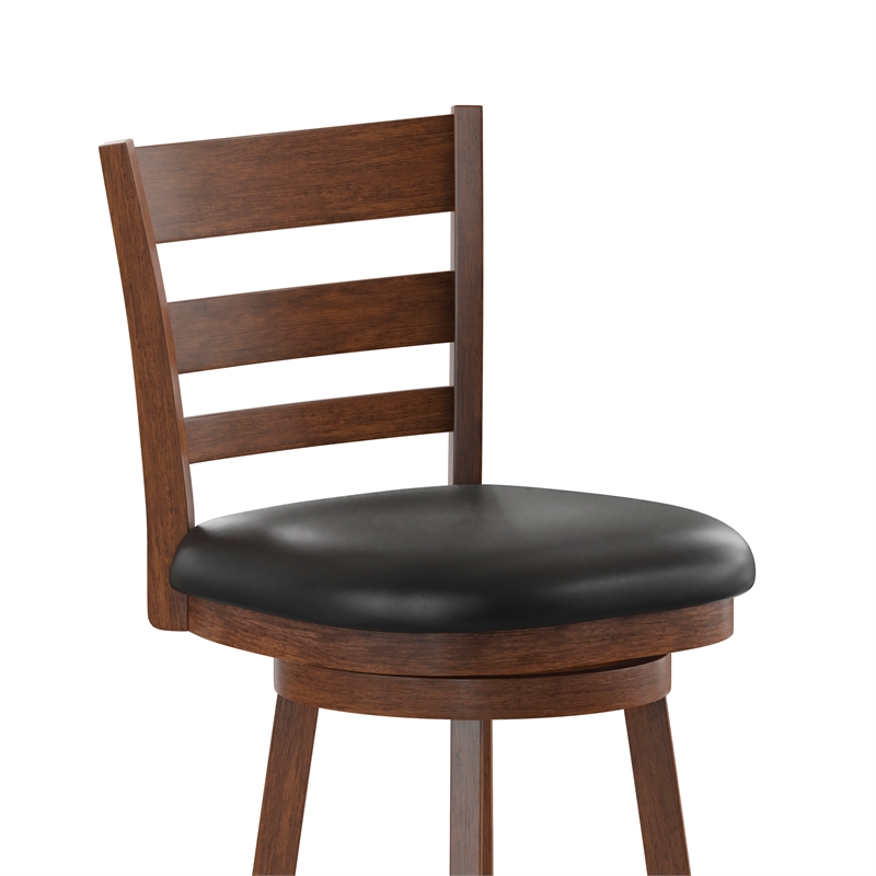 Pemberly Row Ladderback Wooden Swivel Bar Stools in Antique Oak/Black