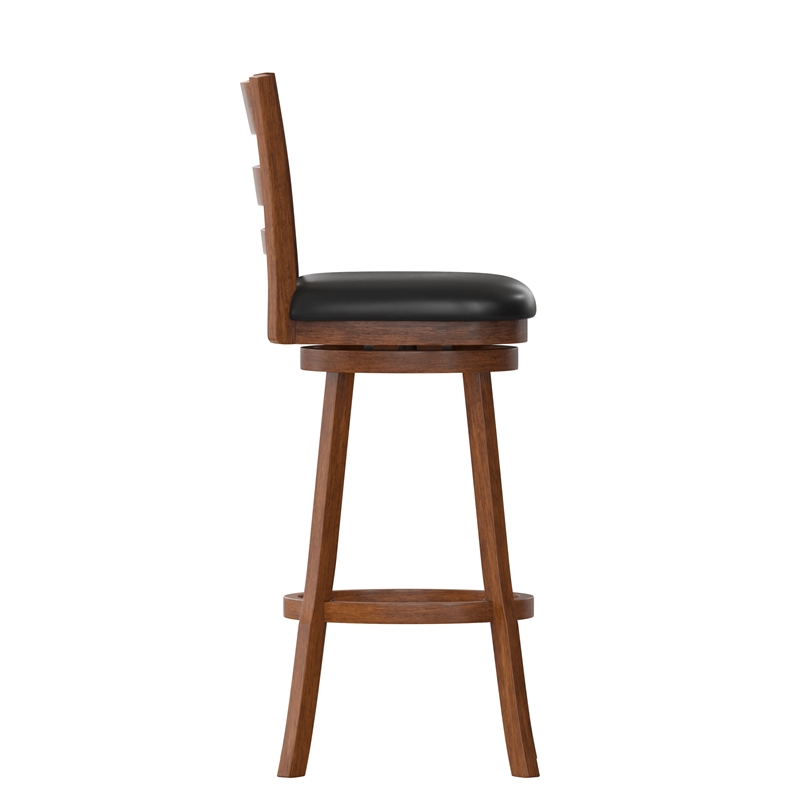 Pemberly Row Ladderback Wooden Swivel Bar Stools in Antique Oak/Black