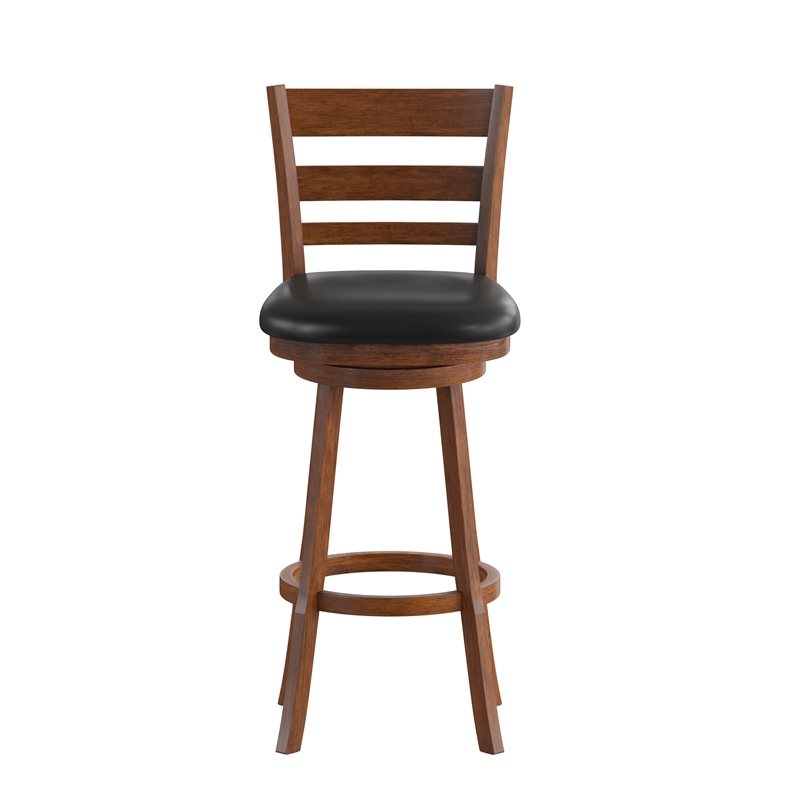 Pemberly Row Ladderback Wooden Swivel Bar Stools in Antique Oak/Black