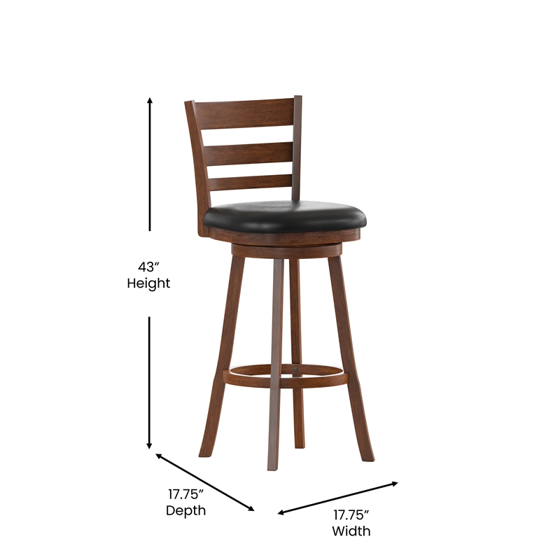 Pemberly Row Ladderback Wooden Swivel Bar Stools in Antique Oak/Black