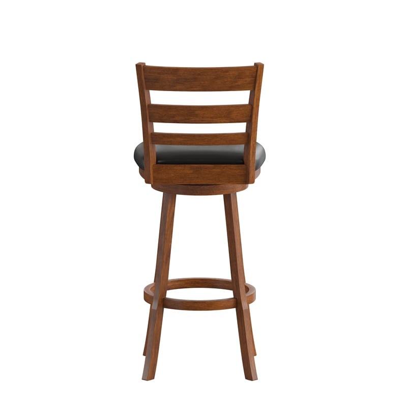 Pemberly Row Ladderback Wooden Swivel Bar Stools in Antique Oak/Black