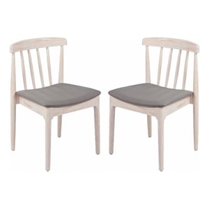 Pemberly Row Antique White Wooden Dining Chairs with Beige Seat Set of 2