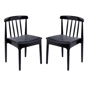 Pemberly Row Black Wooden Dining Chairs with Black Seat Set of 2