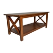 Pemberly Row Solid Wood Farmhouse Coffee Table with Lower Shelf in Walnut