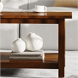 Pemberly Row Solid Wood Farmhouse Coffee Table with Lower Shelf in Walnut