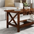 Pemberly Row Solid Wood Farmhouse Coffee Table with Lower Shelf in Walnut