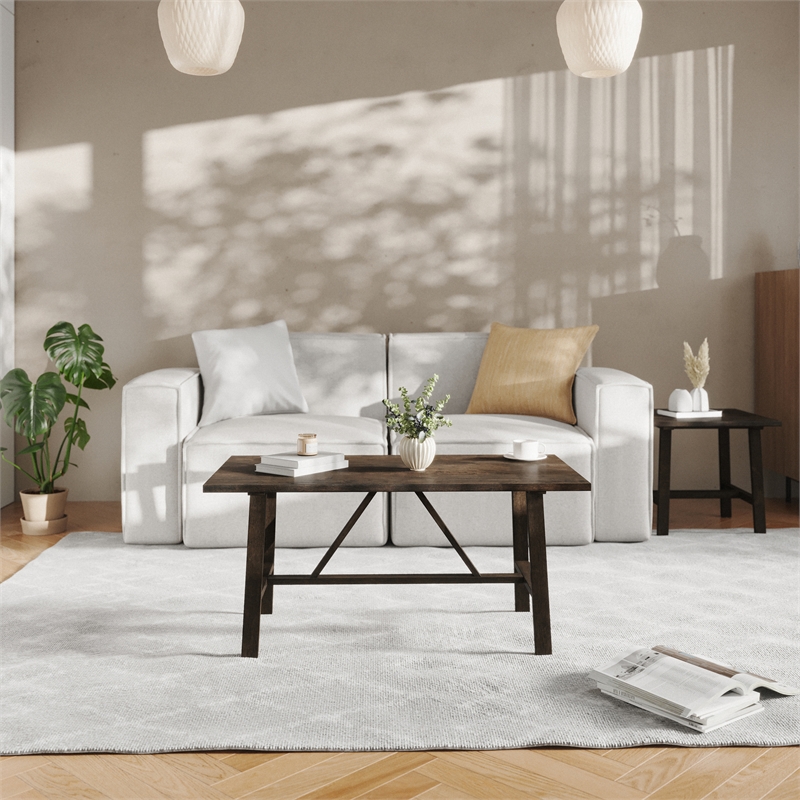 Pemberly Row Solid Wood Farmhouse Trestle Style Coffee Table in Dark Gray