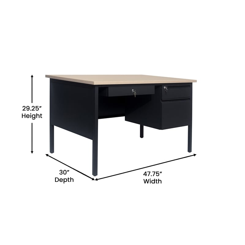Pemberly Row 30x48 Right Side Single Pedestal Desk with 3 Locking Drawers
