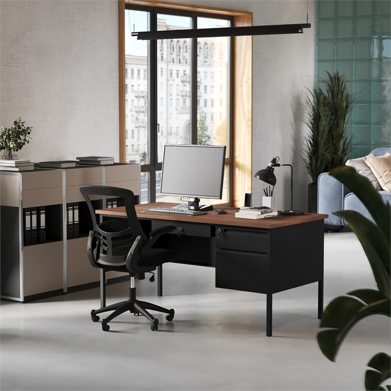 Pemberly Row 30x60 Right Side Single Pedestal Desk with 3 Locking Drawers